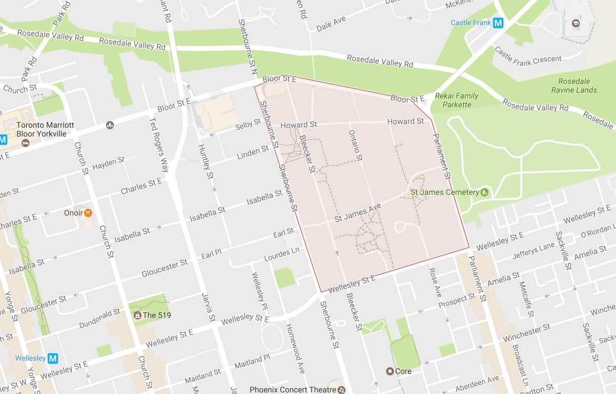 Kort af St James Bænum hverfinu Toronto