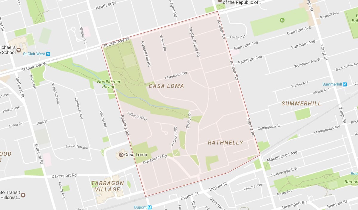 Kort af Suður Hill hverfinu Toronto