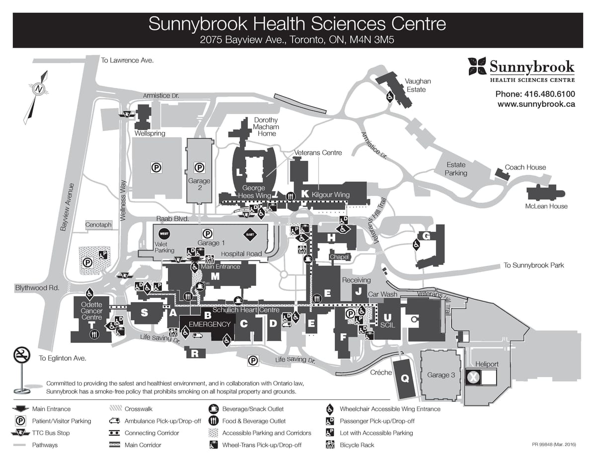 Kort af Sunnybrook Heilsu vísindi centre - SHSC