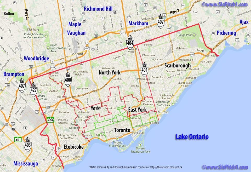 Kort af sveitarfélög Toronto