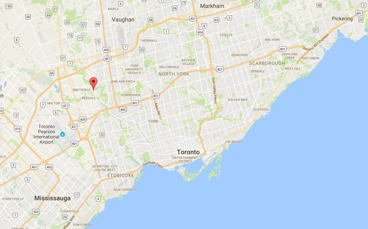 Kort af Thistletown umdæmi Toronto
