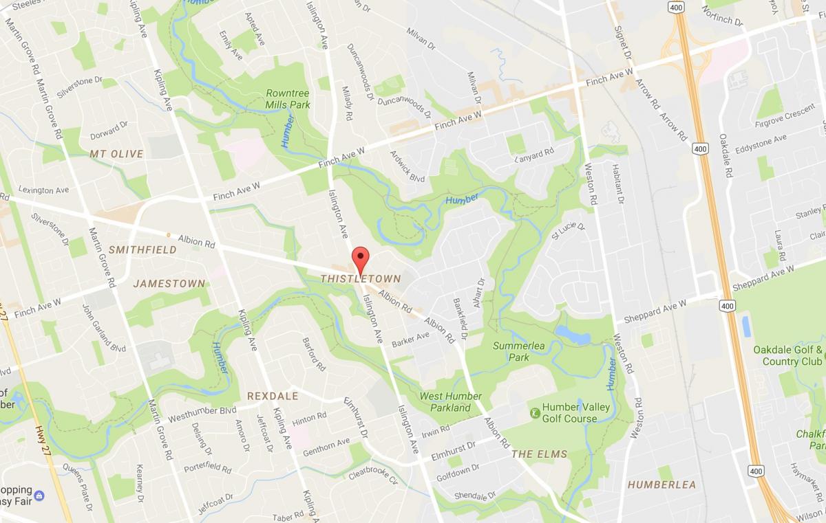 Kort af Thistletownneighbourhood hverfinu Toronto