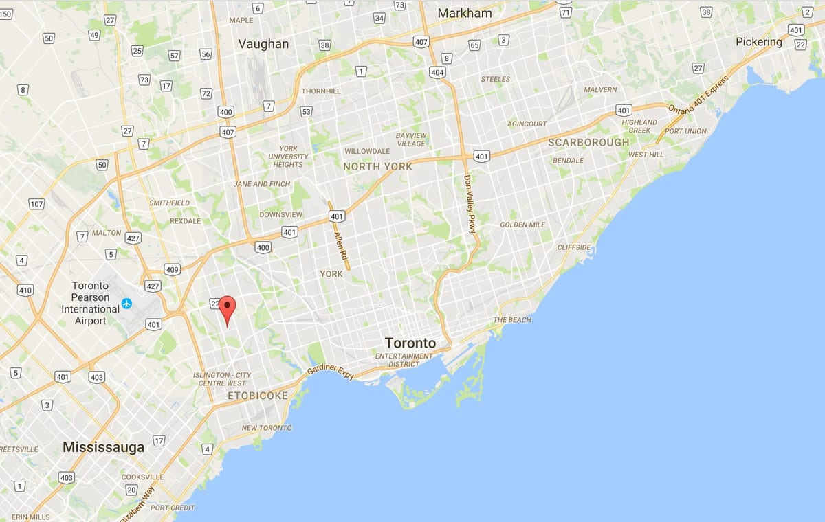 Kort af Thorncrest Þorpinu umdæmi Toronto