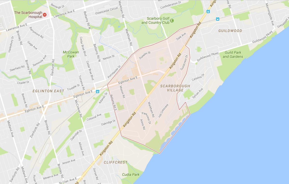 Kort af Thornhill Þorpinu hverfinu Toronto