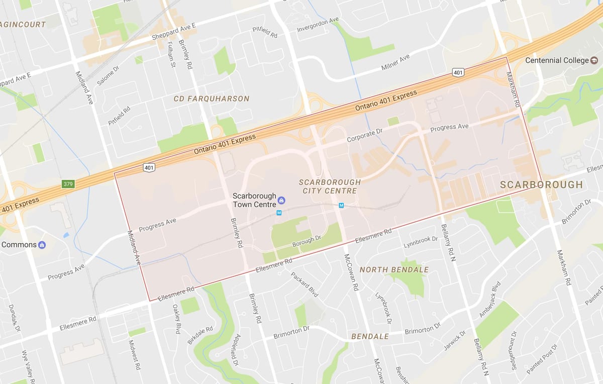 Kort af Thornhill Miðbænum hverfinu Toronto