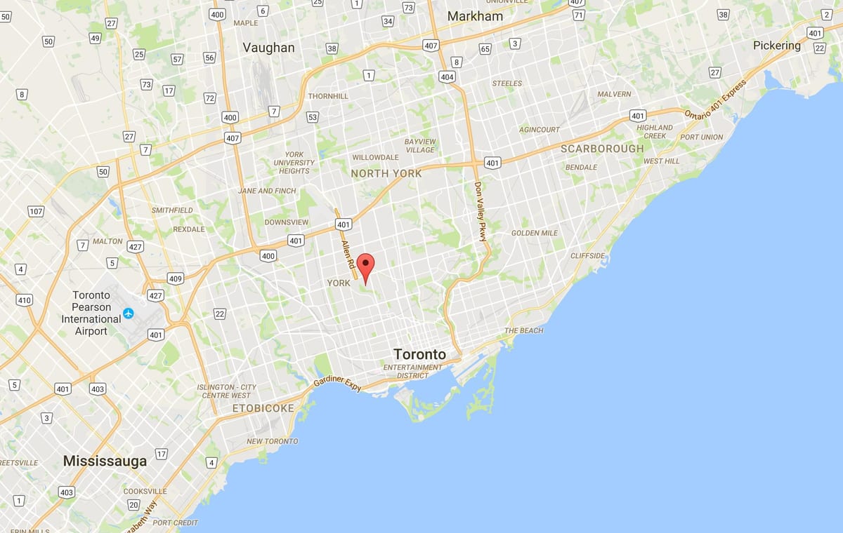 Kort af Tichester umdæmi Toronto
