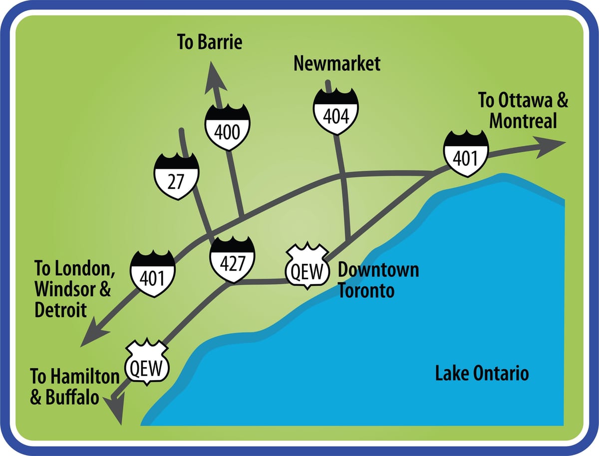 Kort af Toronto akstur áttir
