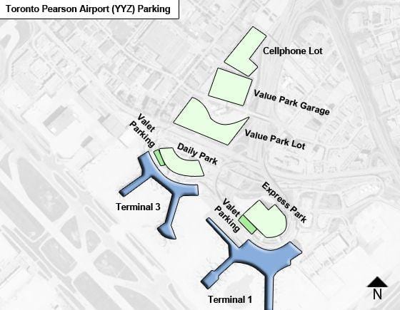 Kort af Toronto flugvöllur Pearson bílastæði