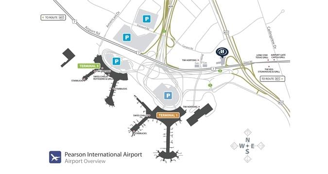 Kort af Toronto flugvöllur pearson yfirlit