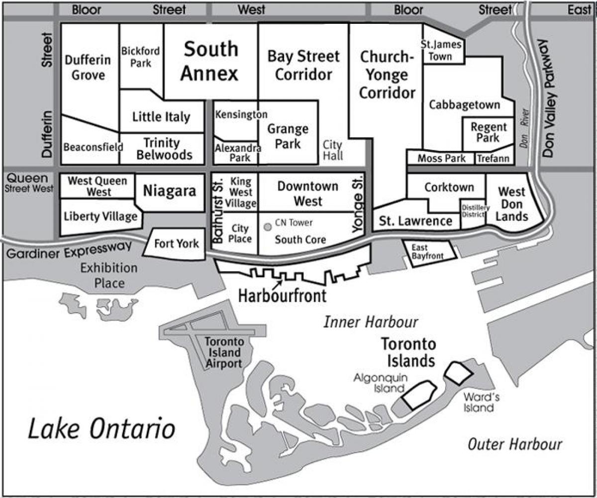 Kort af Toronto Hverfinu fylgja