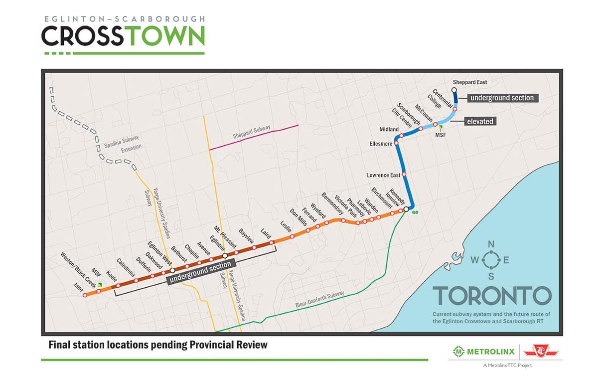 Kort af Toronto næsta lína 5 Eglinton