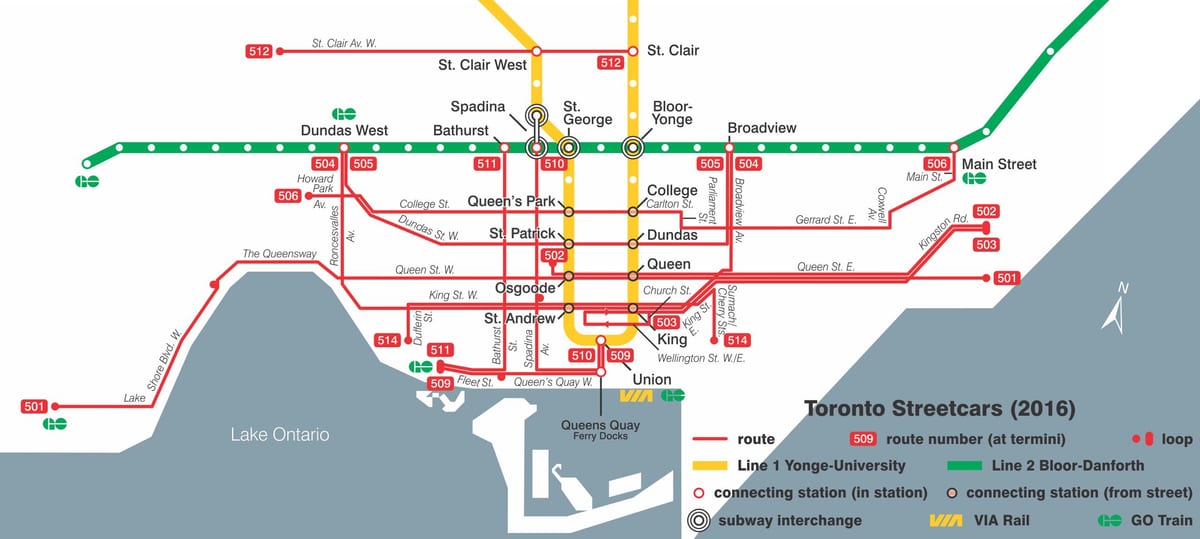 Kort af Toronto strætisvagni kerfi