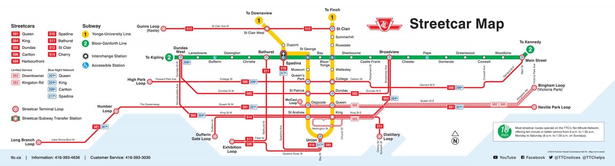 Kort af Toronto strætisvagni