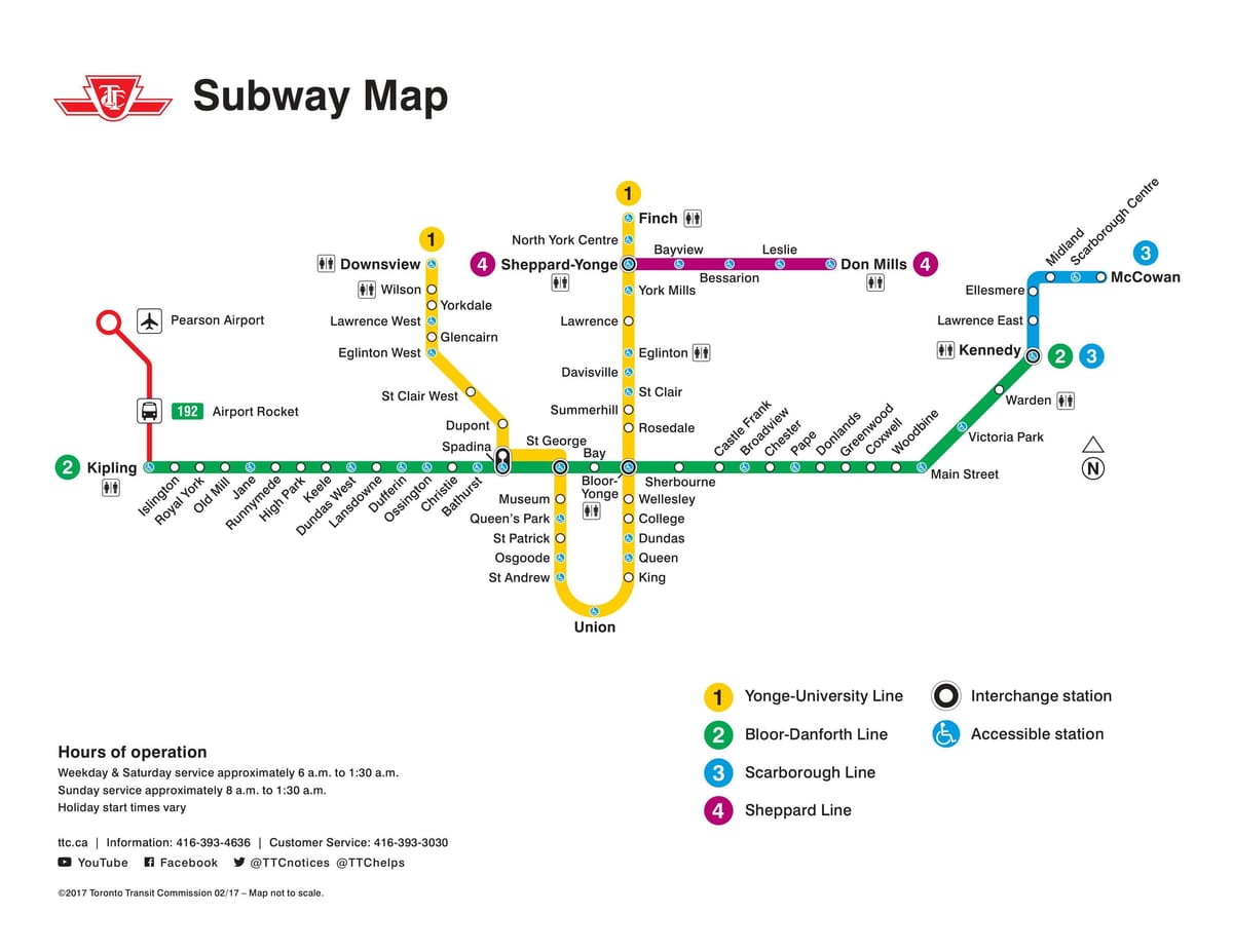 Kort af Toronto TTC neðanjarðarlestinni