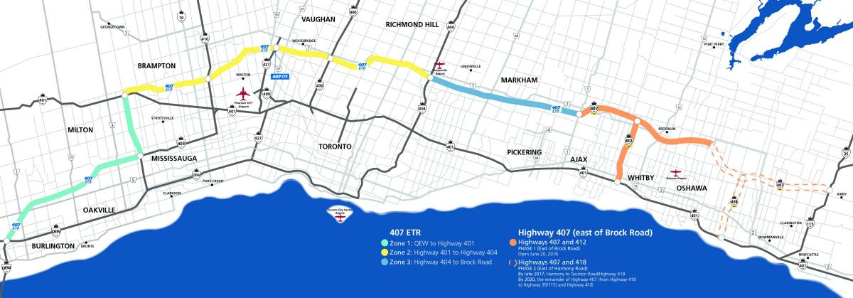 Kort af Toronto þjóðveginum 407