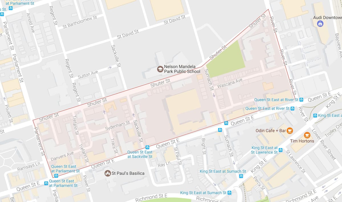 Kort af Trefann Dómi hverfinu Toronto