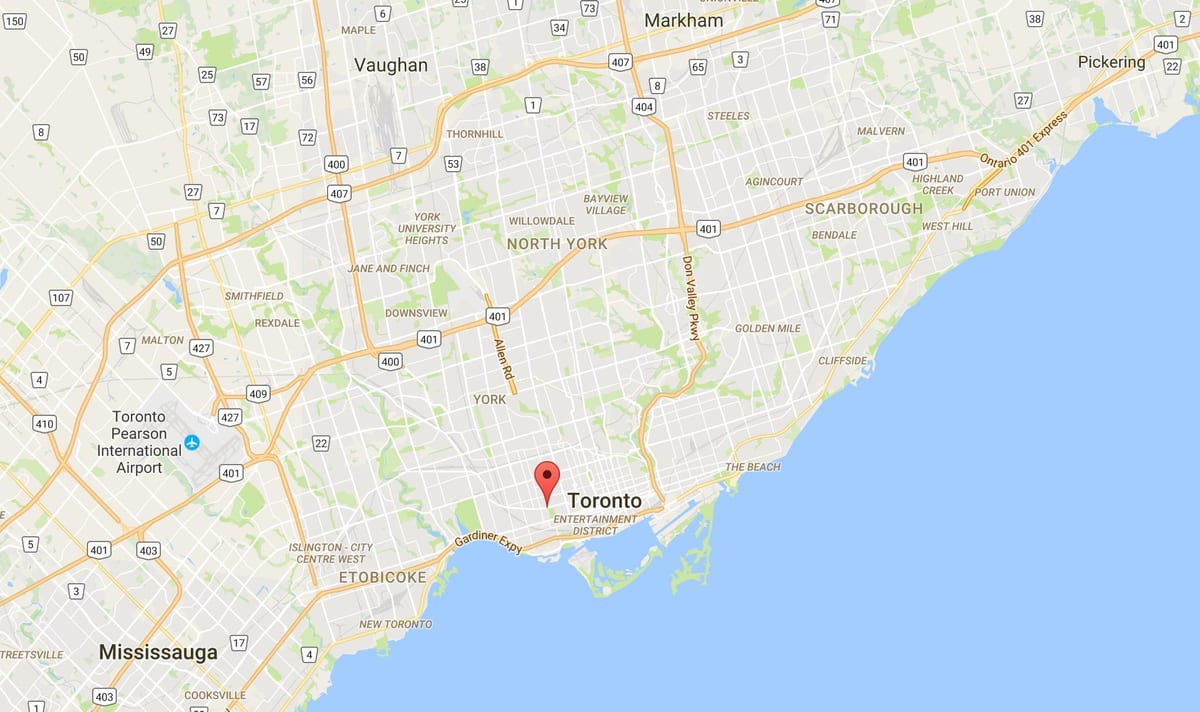 Kort af Trinity–Bellwoods umdæmi Toronto