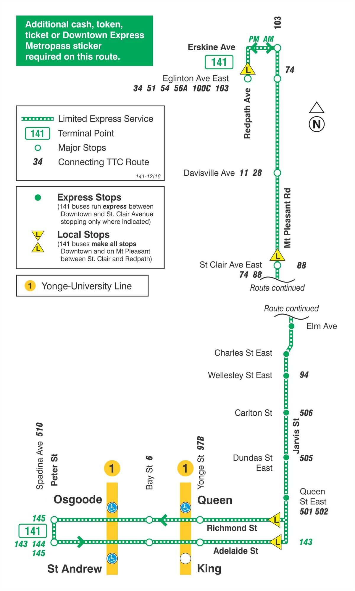 Kort af TTC 141 Miðbær / Mt Skemmtilega Tjá strætó leið Toronto