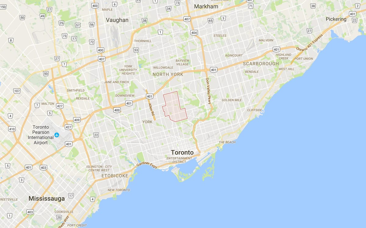 Kort af umdæmi Norður Toronto
