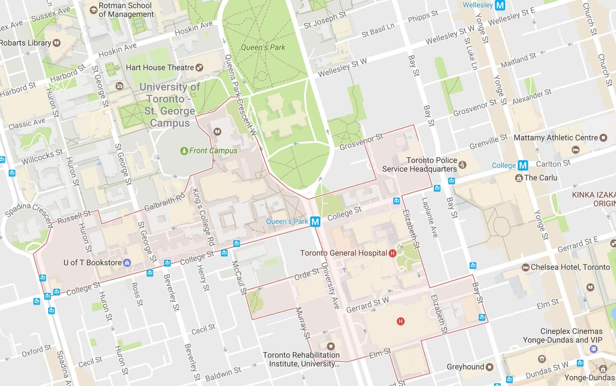 Kort af Discovery Umdæmi hverfinu Toronto