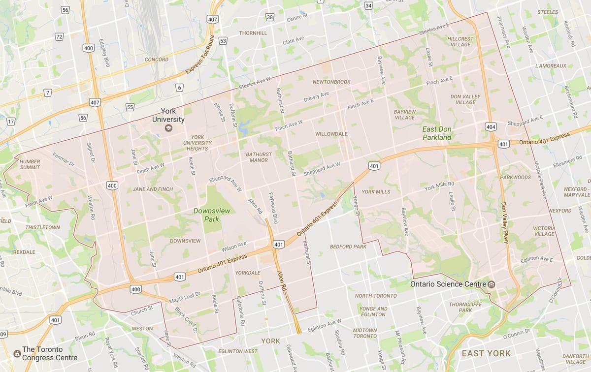 Kort af uppi í Bæ í Toronto hverfinu Toronto