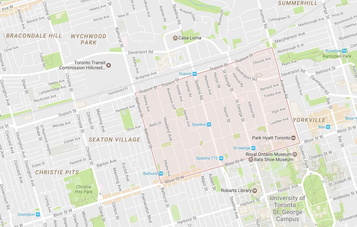 Kort af Viðauka hverfinu Toronto