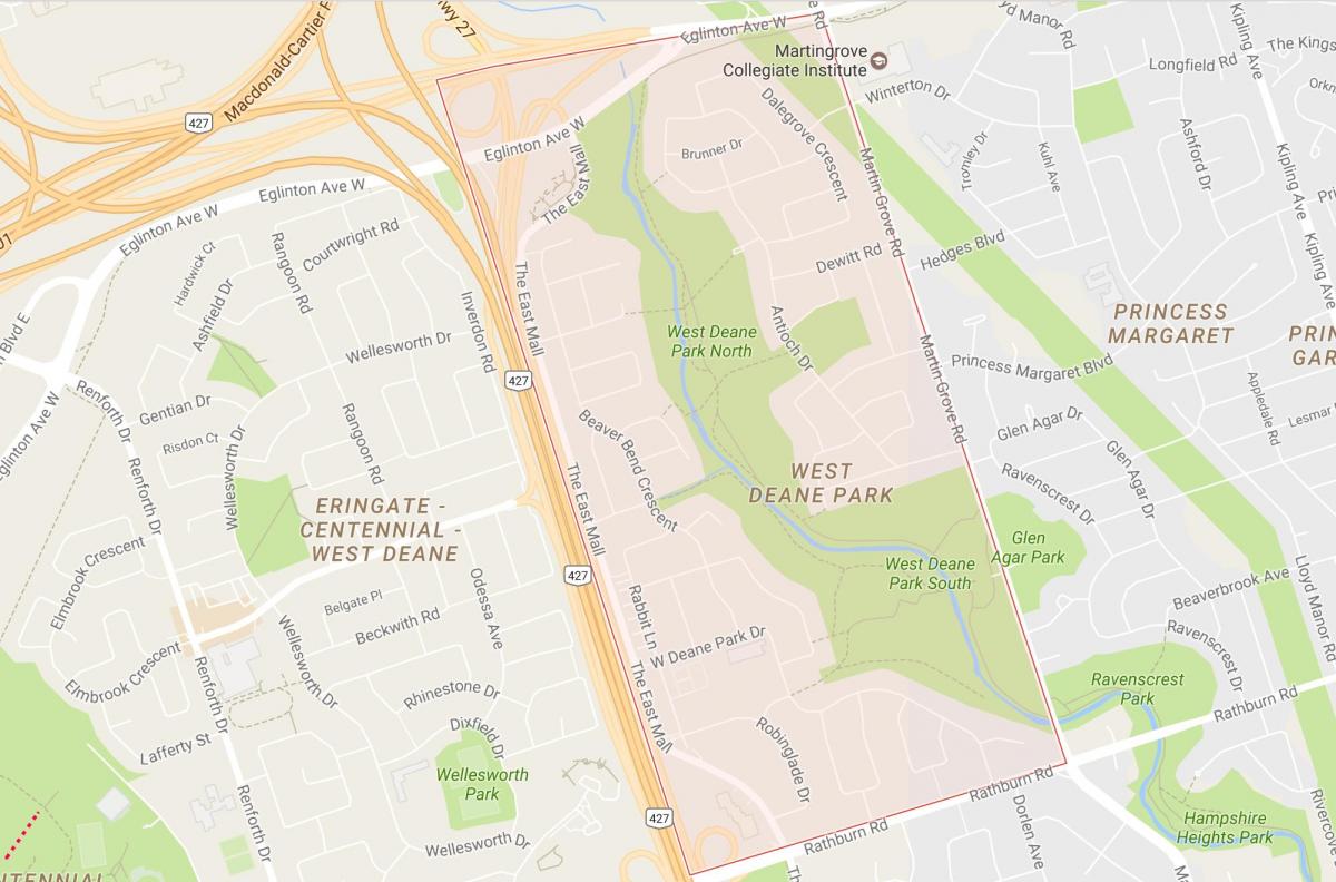Kort af West Deane hverfinu Park Toronto