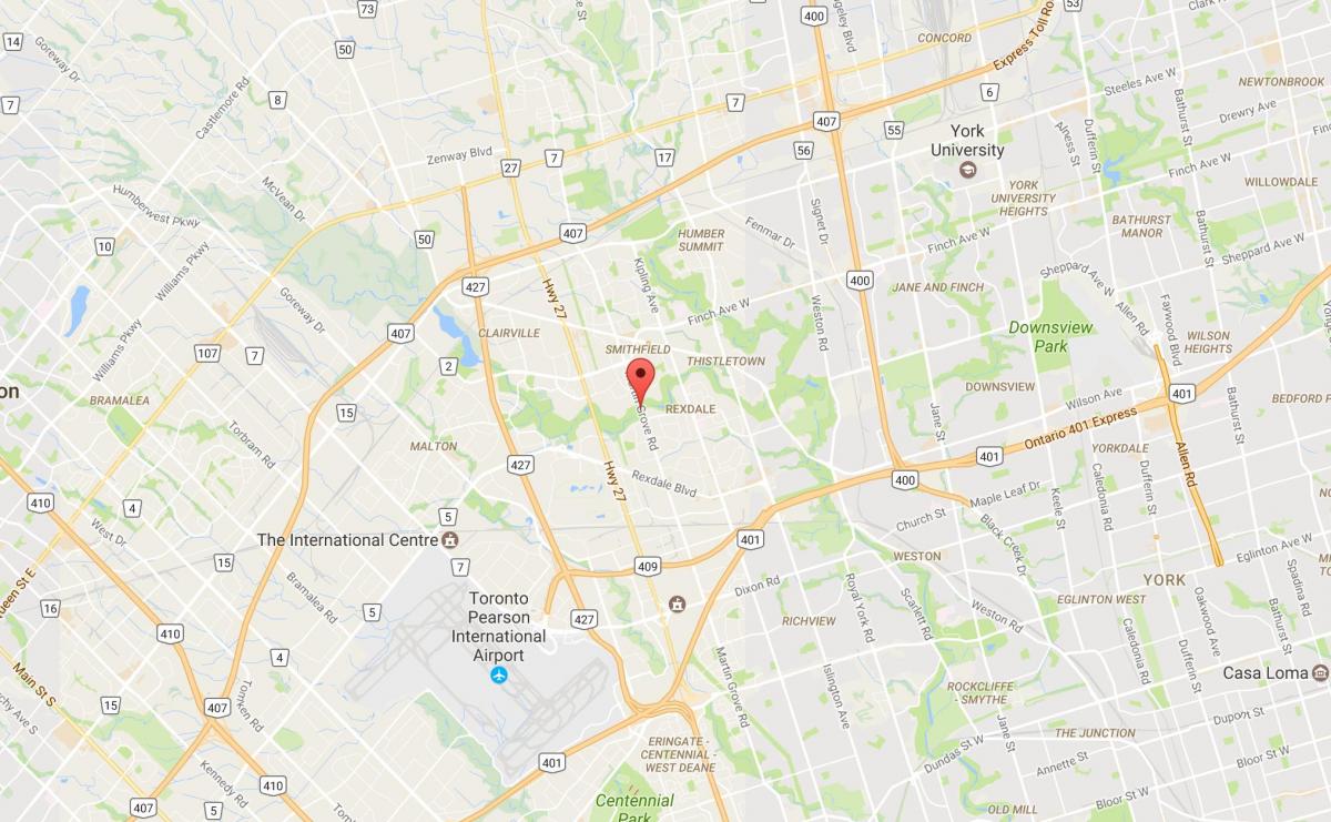 Kort af West gamlar byggingar-Clairville hverfinu Toronto