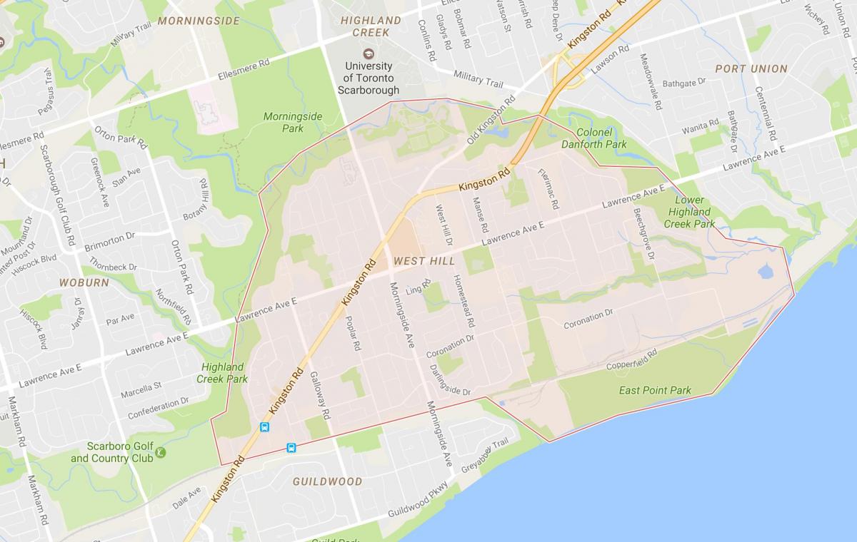 Kort af West Hill hverfinu Toronto