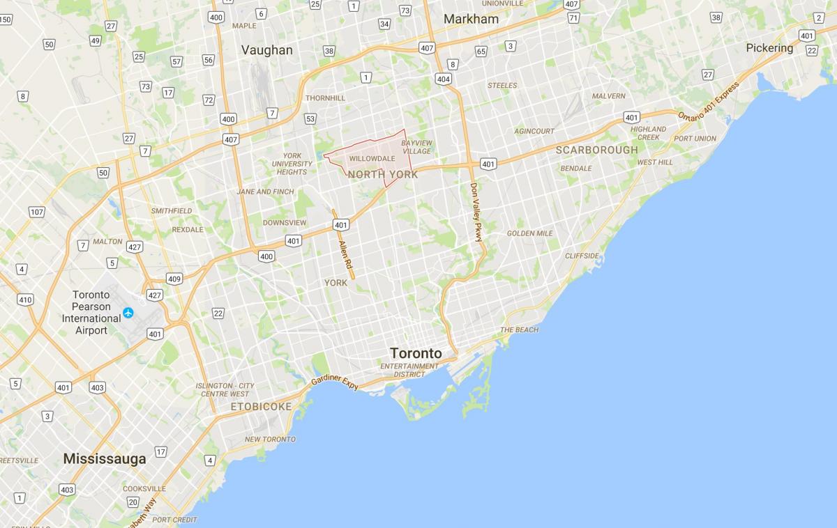 Kort af Willowdale umdæmi Toronto