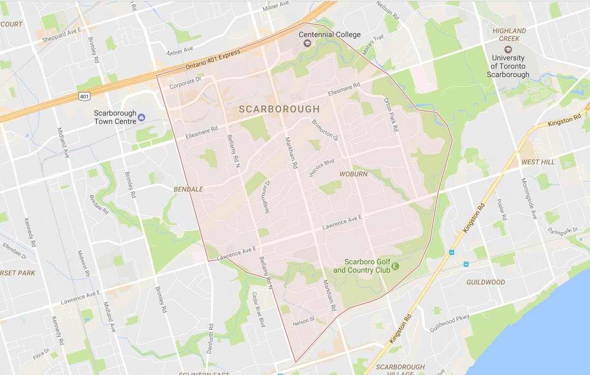 Kort af Woburn hverfinu Toronto