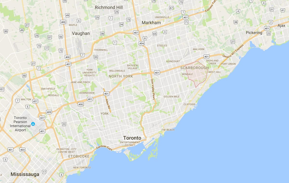 Kort af Woburn umdæmi Toronto