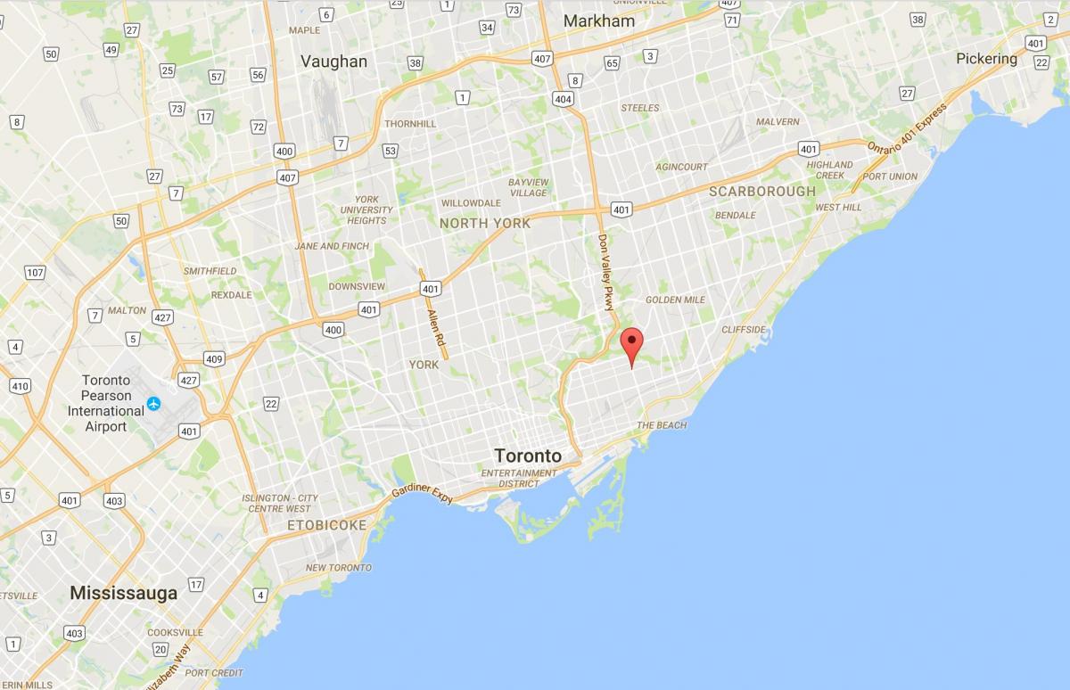 Kort af Woodbine Heightsdistrict Toronto