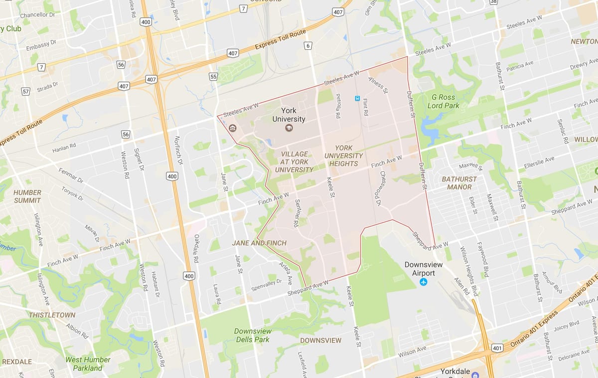Kort af York Háskóla Heights hverfinu Toronto