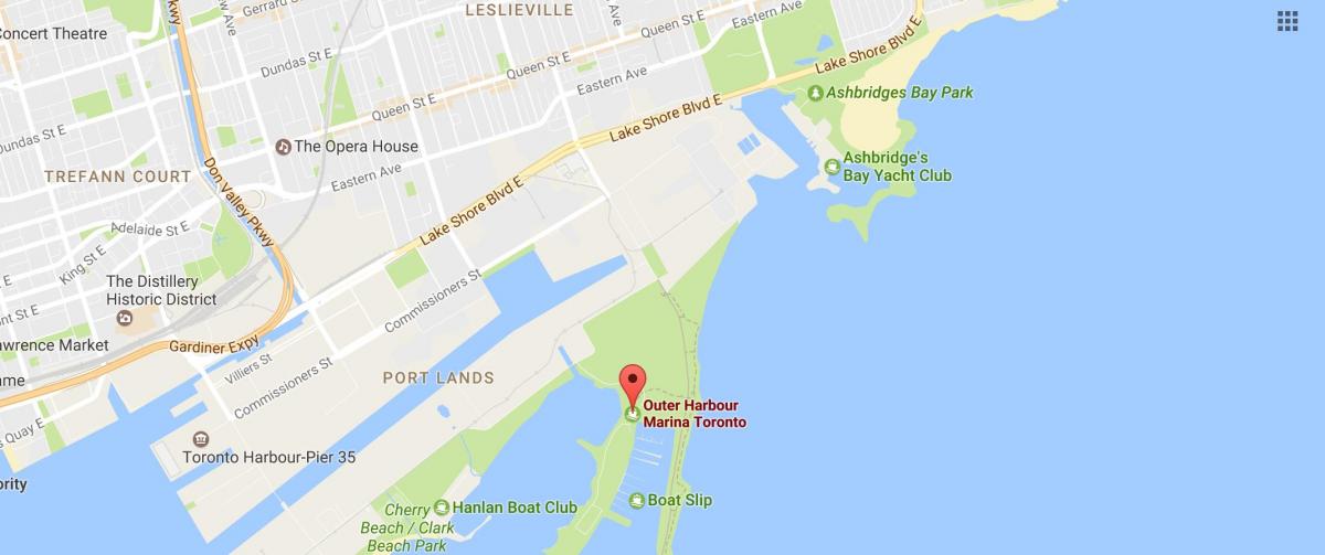 Kort af Ytri harbour marina Toronto