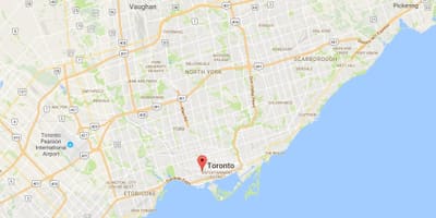 Kort af Drottning Götu Vestur umdæmi Toronto