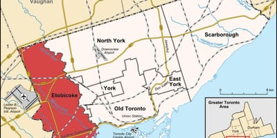 Kort af Etobicoke umdæmi Toronto