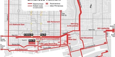 Kort af Höfnina Austur auka net Toronto
