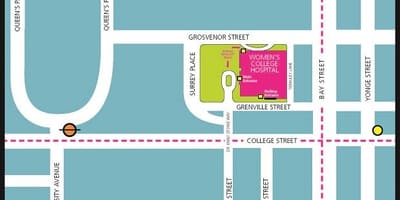 Kort af Kvenna Háskóla Sjúkrahús Toronto