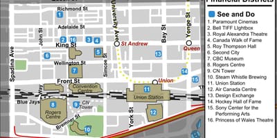 Kort af Skemmtun og fjárhagslega hverfum Toronto