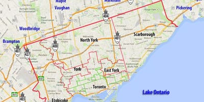 Kort af sveitarfélög Toronto