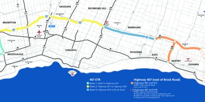 Kort af Toronto þjóðveginum 407