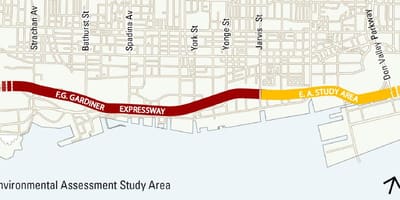Kort af Toronto gardiner hraðbrautina