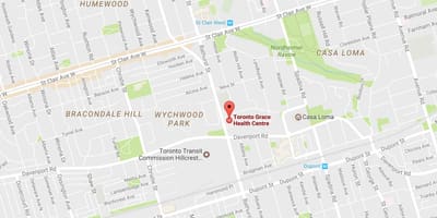 Kort af Toronto Náð heilsugæslustöð