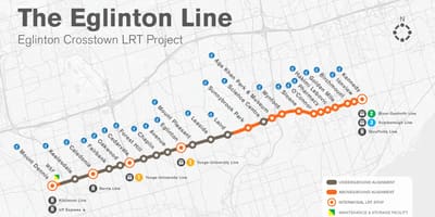 Kort af Toronto neðanjarðarlestinni Eglinton línu verkefni