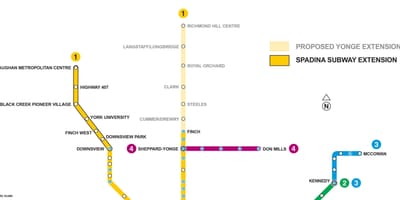 Kort af Toronto neðanjarðarlestinni framlengingu