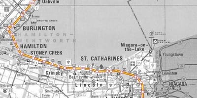 Kort af Toronto QEW Elísabet Drottning Leið