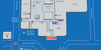 Kort af Toronto Vestur Sjúkrahús