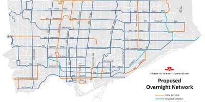 Kort af TTC á einni nóttu net Toronto