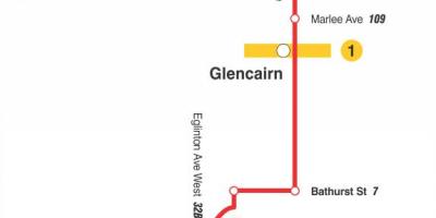 Kort af TTC 14 Glencairn strætó leið Toronto